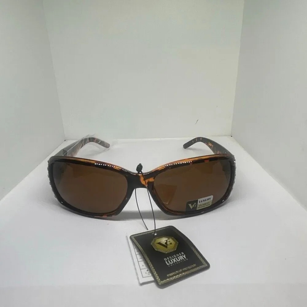 VG Tortoise Designer Luxury Sunglasses Rhinestone Accent UV400 Protection